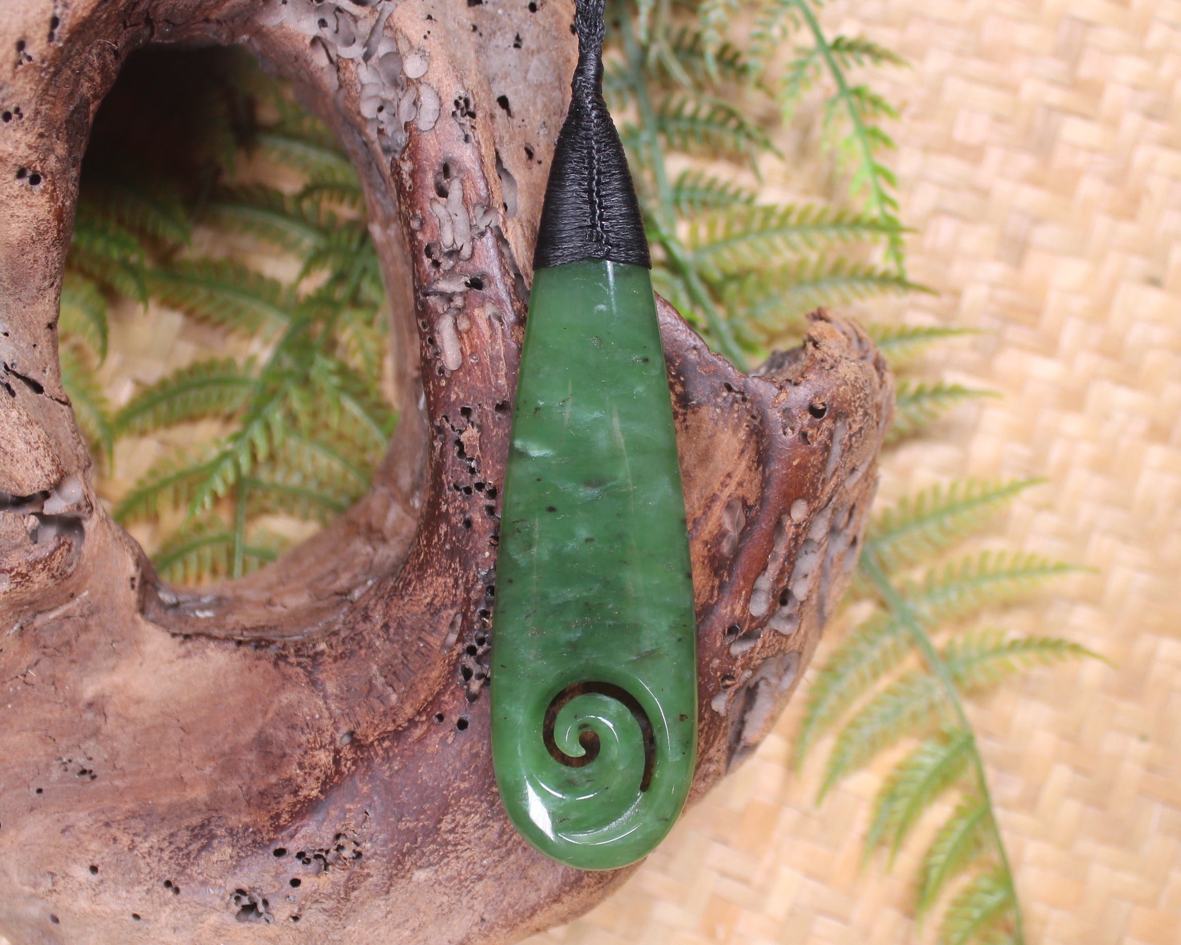 Roimata with Koru Pendant carved from Hapopo Pounamu - NZ Greenstone