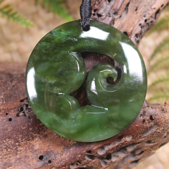 Koru carved from Rimu Pounamu - NZ Greenstone