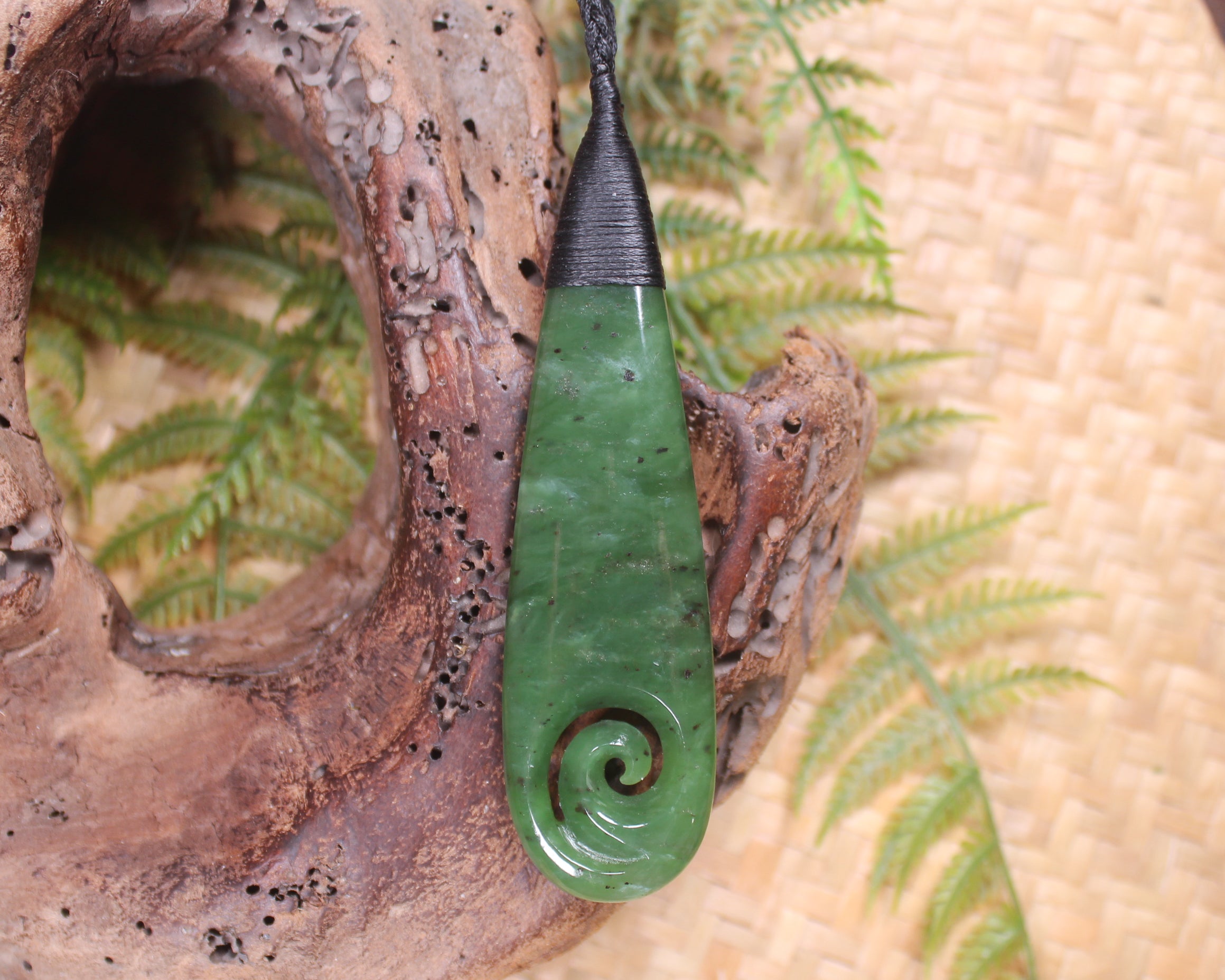 Roimata with Koru Pendant carved from Hapopo Pounamu - NZ Greenstone