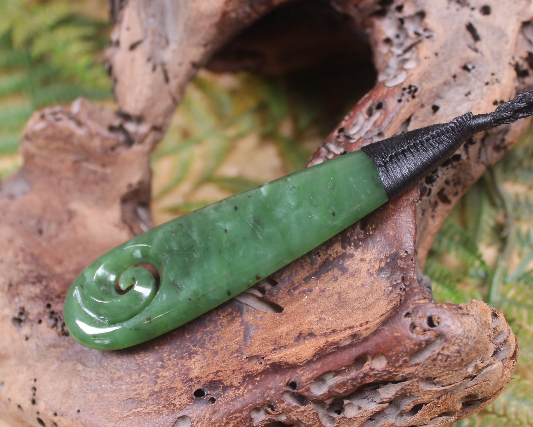 Roimata with Koru Pendant carved from Hapopo Pounamu - NZ Greenstone