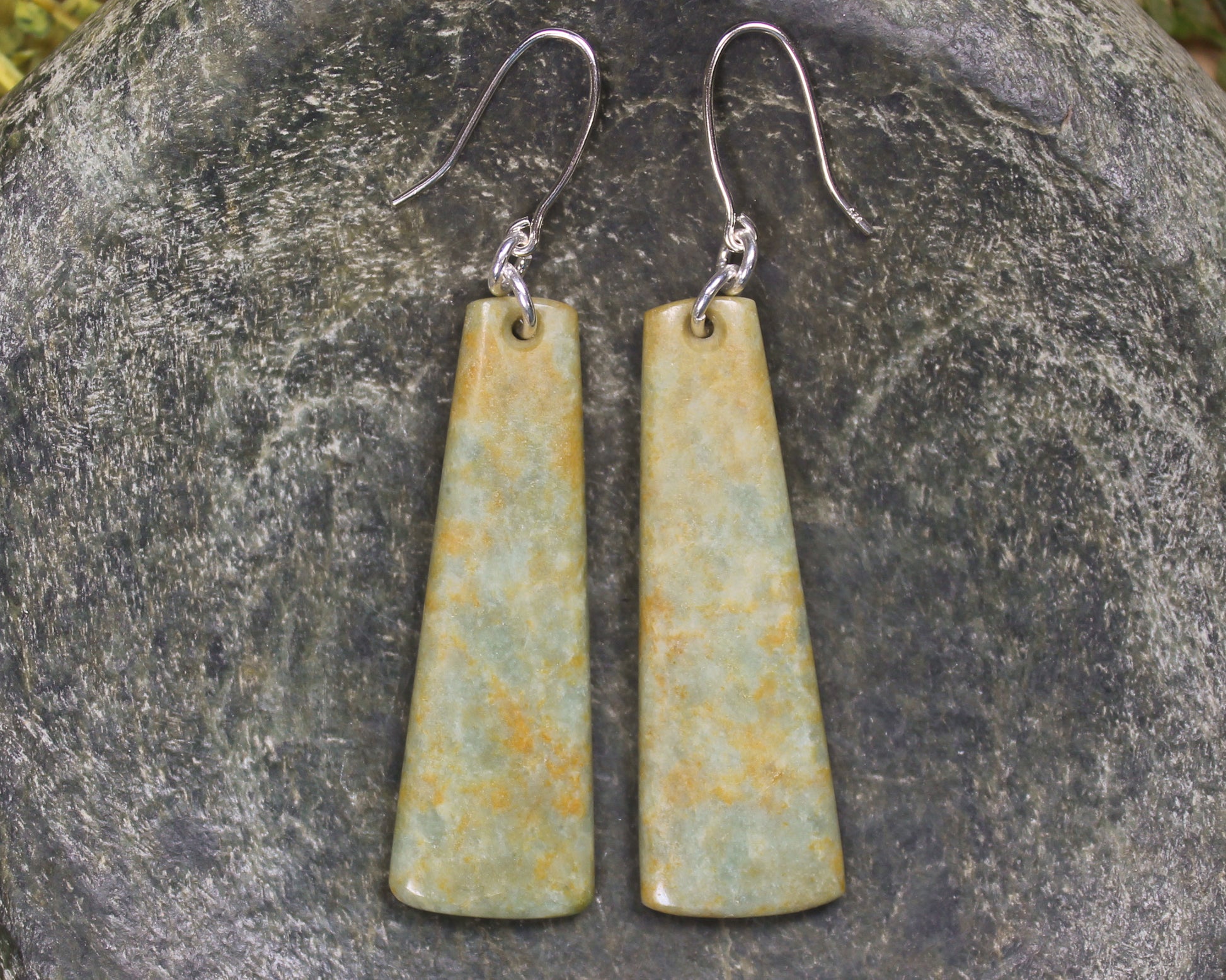 Roimata or Teardrop earrings carved from Flower Jade Pounamu - NZ Greenstone