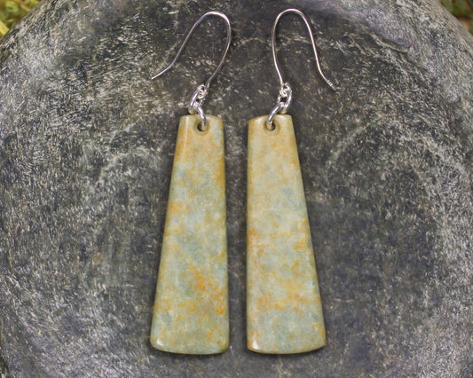 Roimata or Teardrop earrings carved from Flower Jade Pounamu - NZ Greenstone