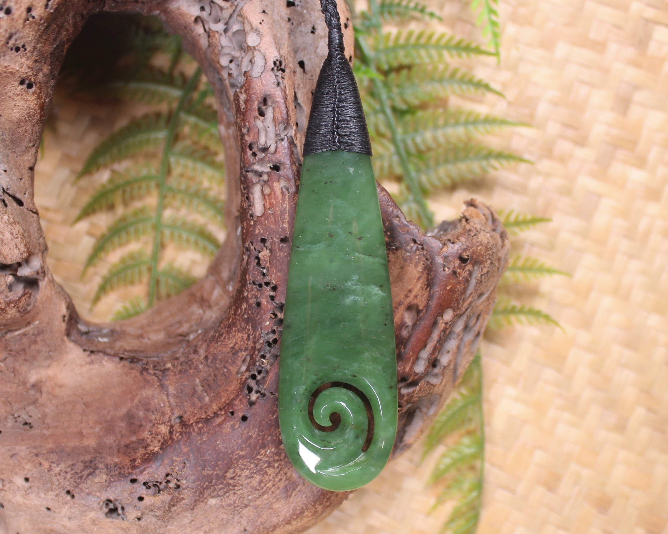 Roimata with Koru Pendant carved from Hapopo Pounamu - NZ Greenstone