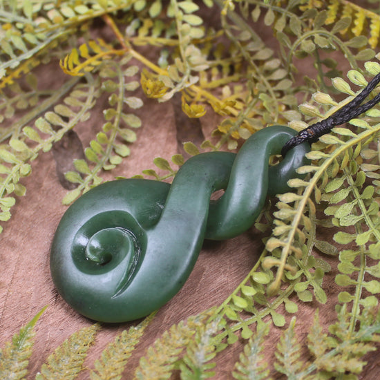 Koru Twist carved from Kawakawa Pounamu - NZ Greenstone