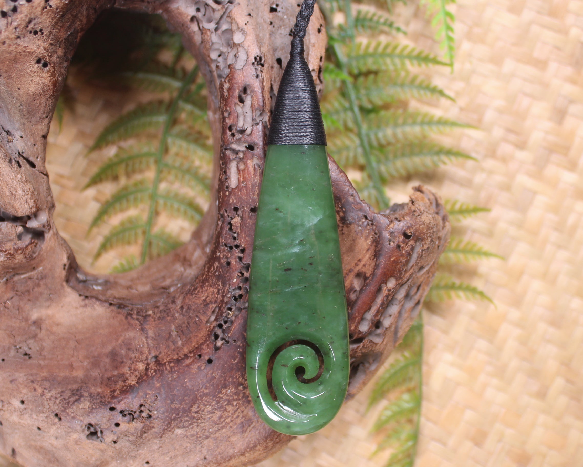 Roimata with Koru Pendant carved from Hapopo Pounamu - NZ Greenstone