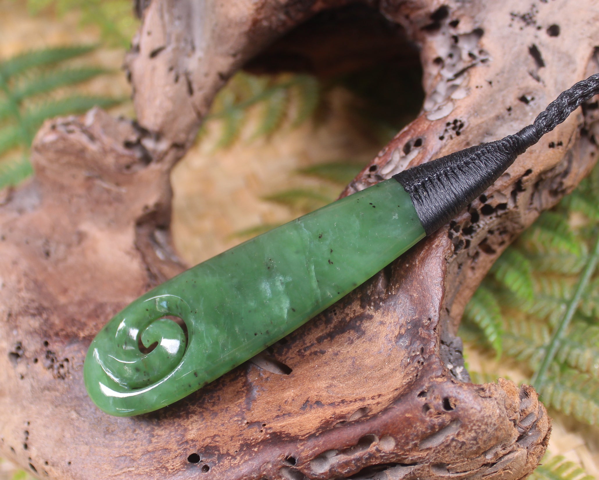 Roimata with Koru Pendant carved from Hapopo Pounamu - NZ Greenstone