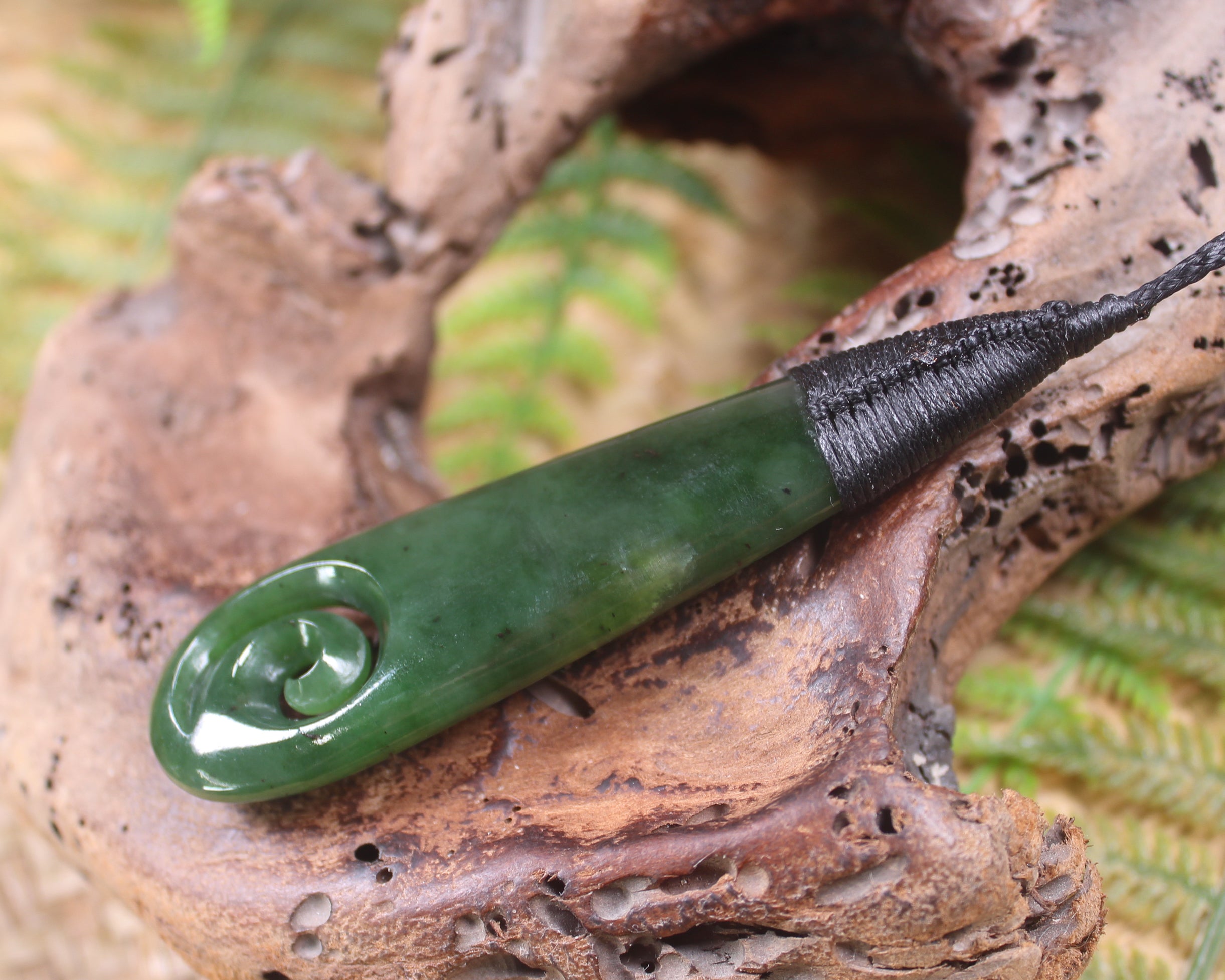 Roimata or Teardop with Koru carved from Kawakawa Pounamu - NZ Greenstone