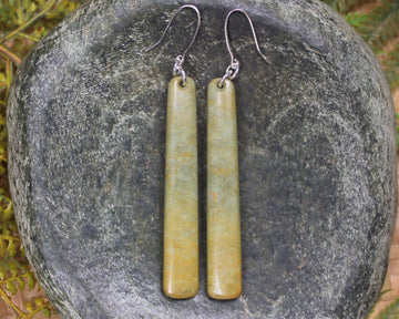 Roimata or Teardrop earrings carved from Flower Jade Pounamu - NZ Greenstone