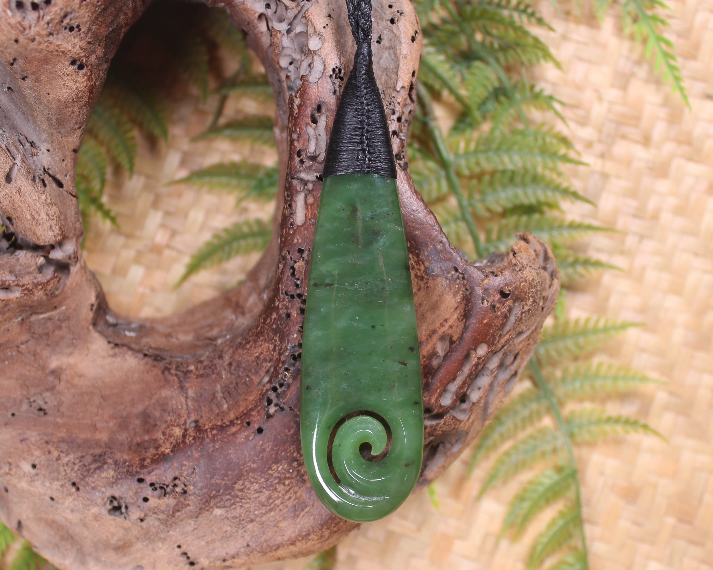Roimata with Koru Pendant carved from Hapopo Pounamu - NZ Greenstone
