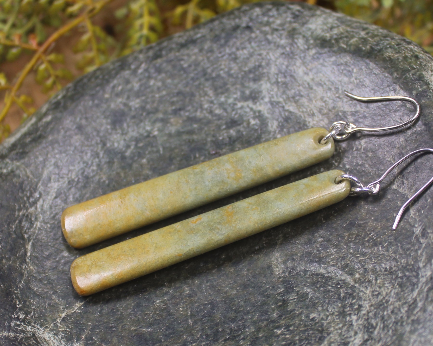 Roimata or Teardrop earrings carved from Flower Jade Pounamu - NZ Greenstone