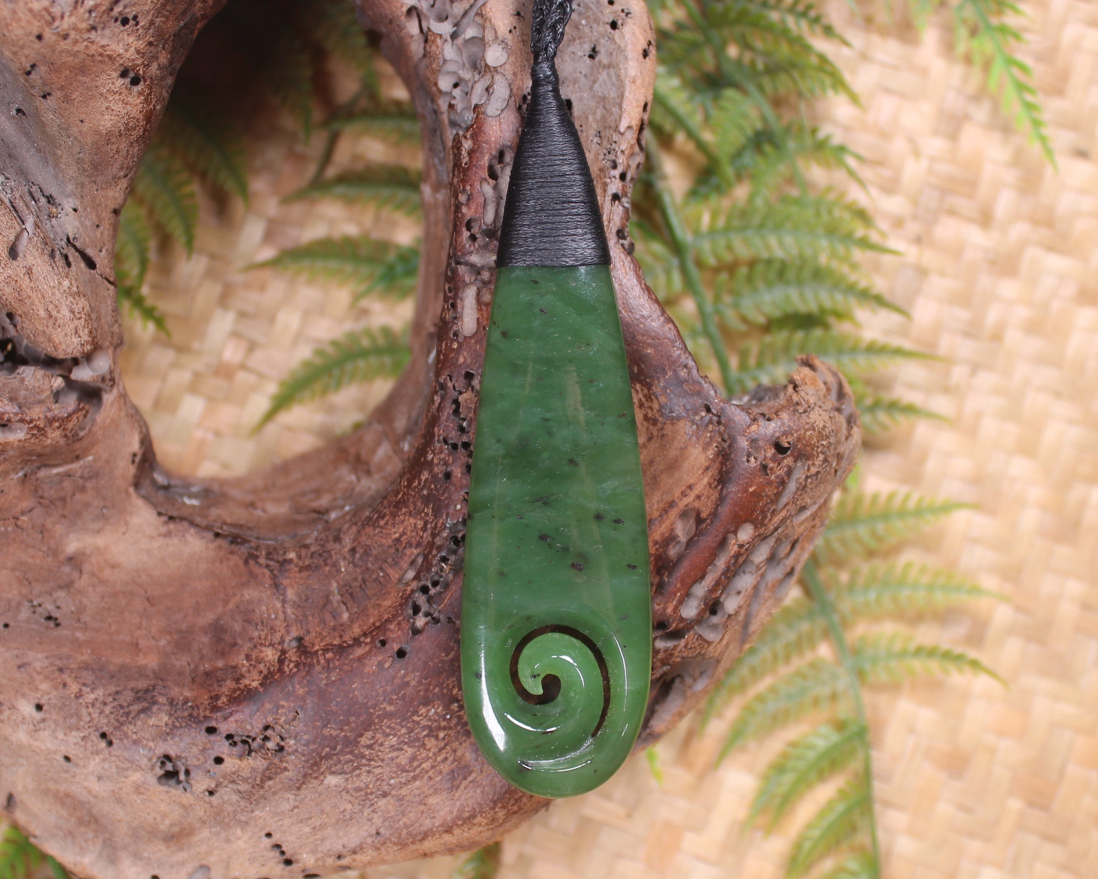 Roimata with Koru Pendant carved from Hapopo Pounamu - NZ Greenstone