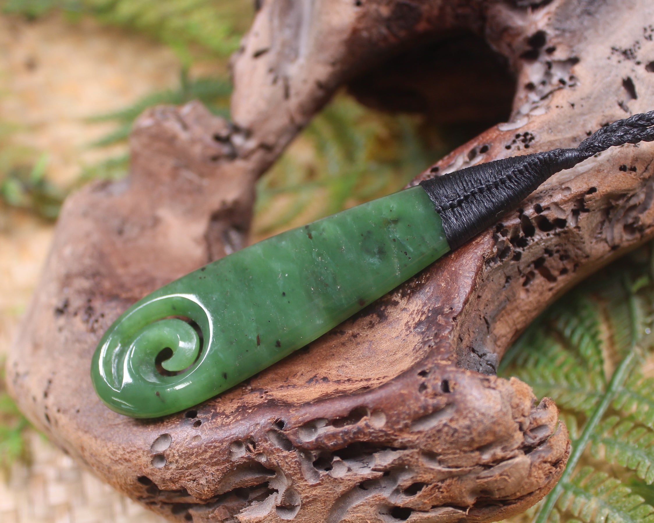 Roimata with Koru Pendant carved from Hapopo Pounamu - NZ Greenstone