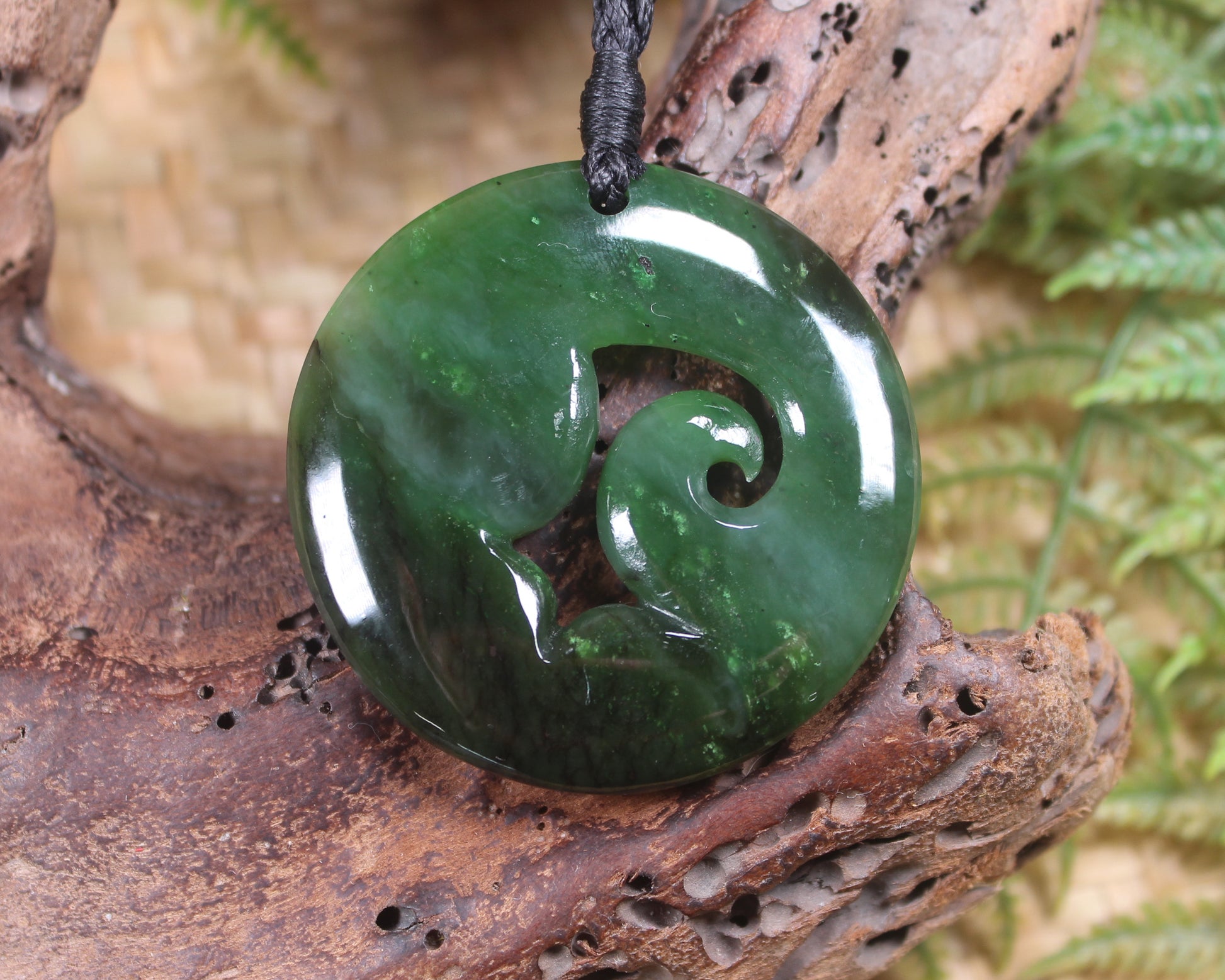 Koru pendant carved from Kawakawa Pounamu - NZ Greenstone