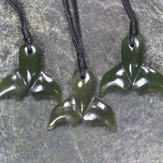 Whale tail carved from Rimu Pounamu - NZ Greenstone