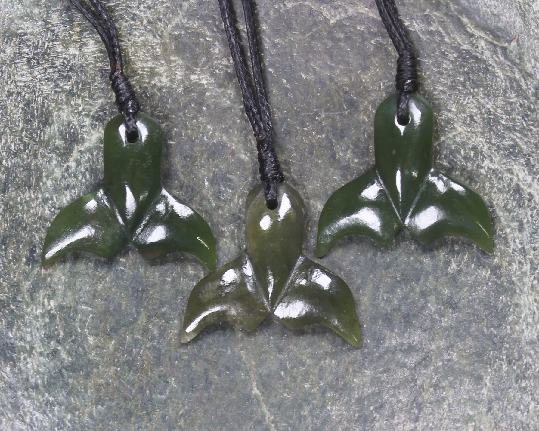 Whale tail carved from Rimu Pounamu - NZ Greenstone