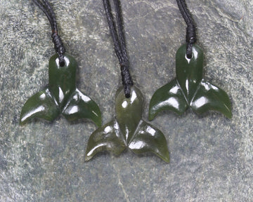 Whale tail carved from Rimu Pounamu - NZ Greenstone