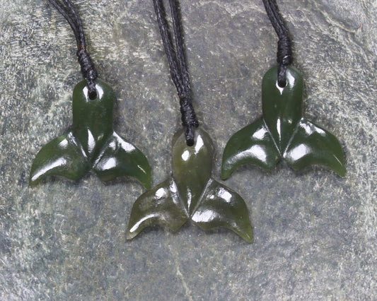 Whale tail carved from Rimu Pounamu - NZ Greenstone