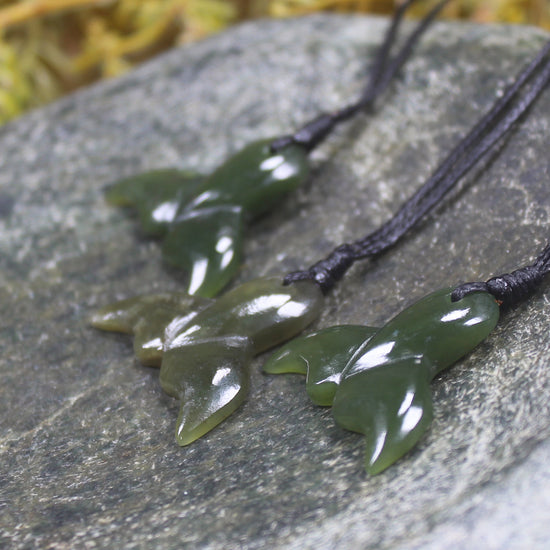 Whale tail carved from Rimu Pounamu - NZ Greenstone