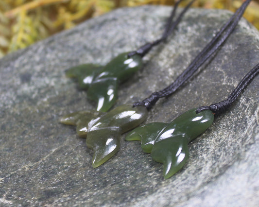 Whale tail carved from Rimu Pounamu - NZ Greenstone