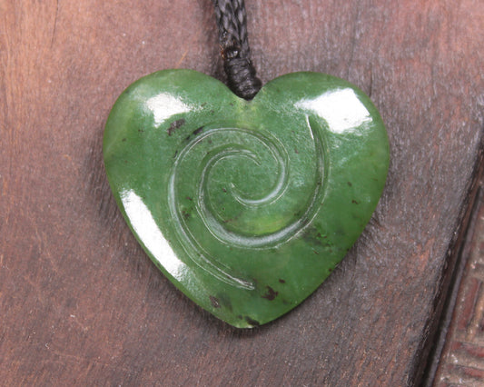 Koru Heart pendant carved from Hapopo Pounamu - NZ Greenstone