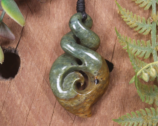 NZ Greenstone Medium Koru Twist Pendant (BN127) Flower Jade Pounamu