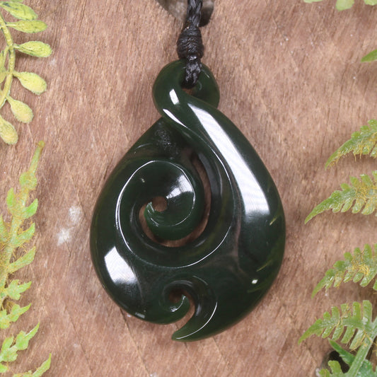 Koru Twist carved from Kawakawa Pounamu - NZ Greenstone
