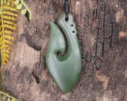 Hei Matau or Fish Hook carved from Hapopo Pounamu - NZ Greenstone