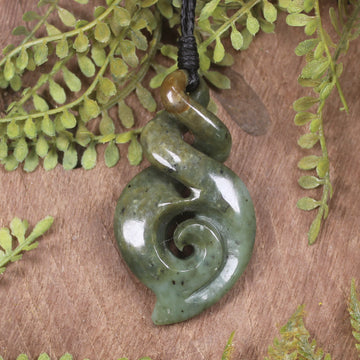 NZ Greenstone Medium Koru Twist Pendant (BN096) Hapopo Pounamu