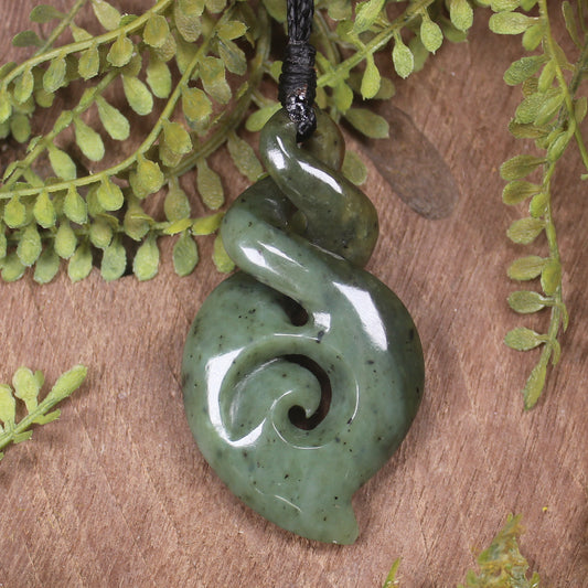NZ Greenstone Medium Koru Twist Pendant (BN096) Hapopo Pounamu