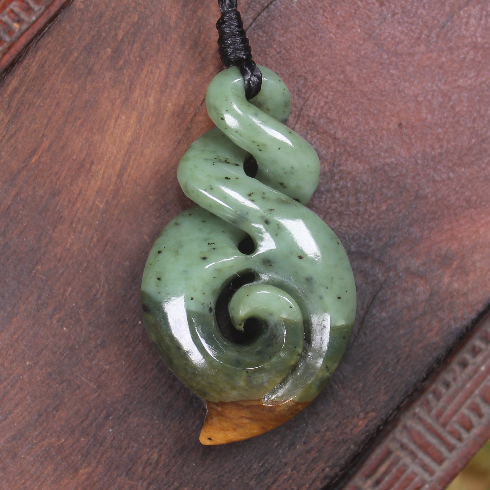Twist or Pikorua carved from Flower Jade Pounamu - NZ Greenstone