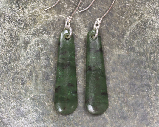 Roimata or Teardrop earrings carved from Rimu Pounamu - NZ Greenstone
