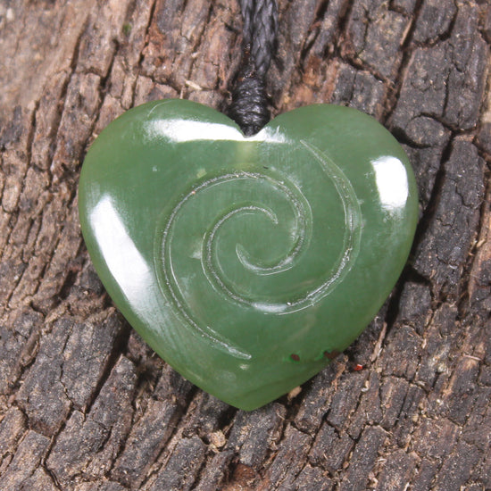 Koru Heart pendant carved from Hapopo Pounamu - NZ Greenstone