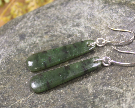 Roimata or Teardrop earrings carved from Rimu Pounamu - NZ Greenstone