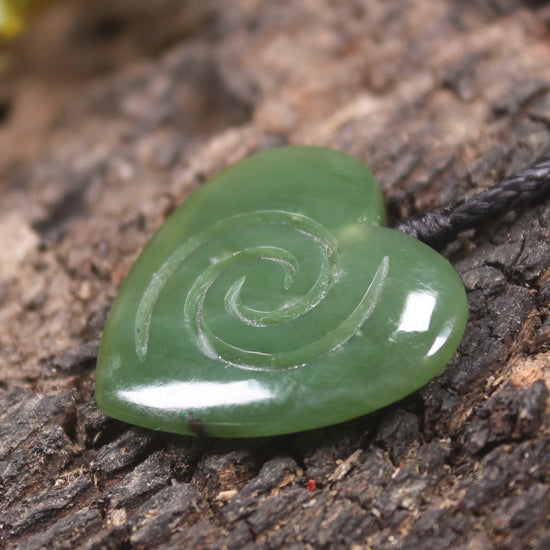 Koru Heart pendant carved from Hapopo Pounamu - NZ Greenstone