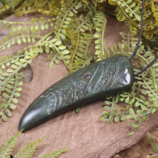 NZ Greenstone Large Niho Taniwha Tooth Pendant Rimu Pounamu