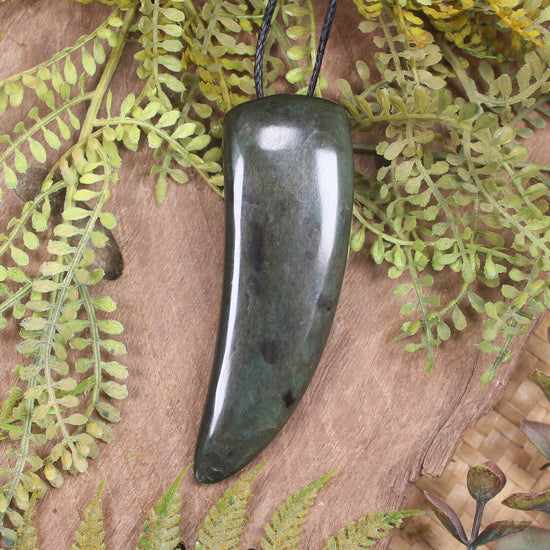 NZ Greenstone Large Niho Taniwha Tooth Pendant Rimu Pounamu