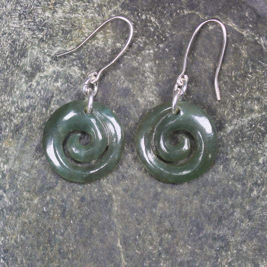 Inanga Pounamu Koru Earrings- NZ Greenstone
