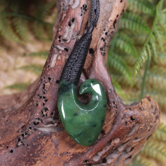 Hei Matau or Fish Hook carved from Kawakawa Pounamu - NZ Greenstone