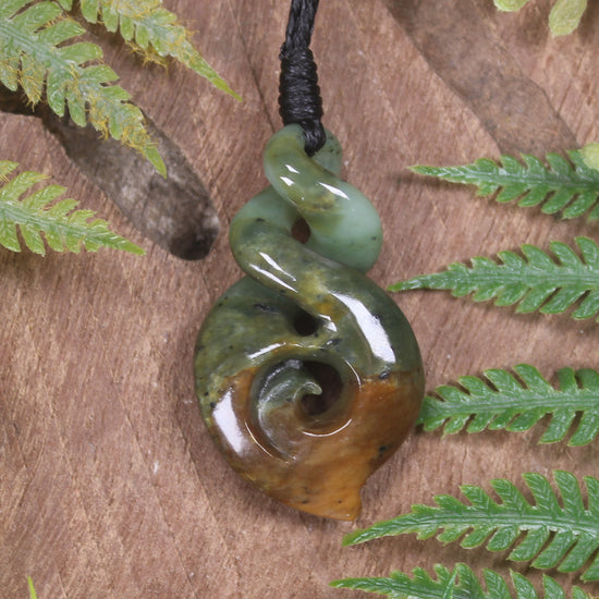 Twist or Pikorua carved from Flower Jade Pounamu - NZ Greenstone