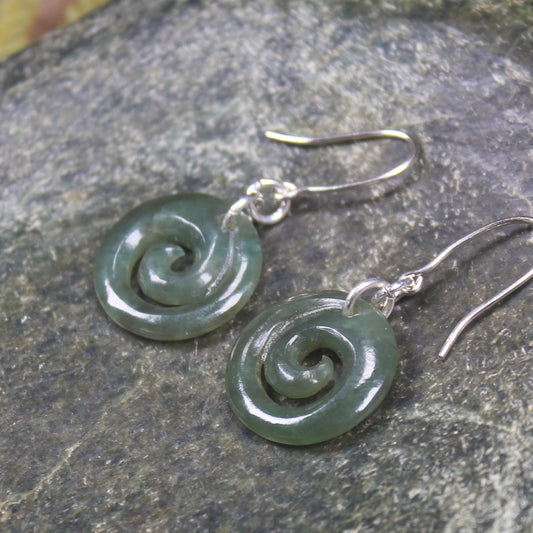 Inanga Pounamu Koru Earrings- NZ Greenstone