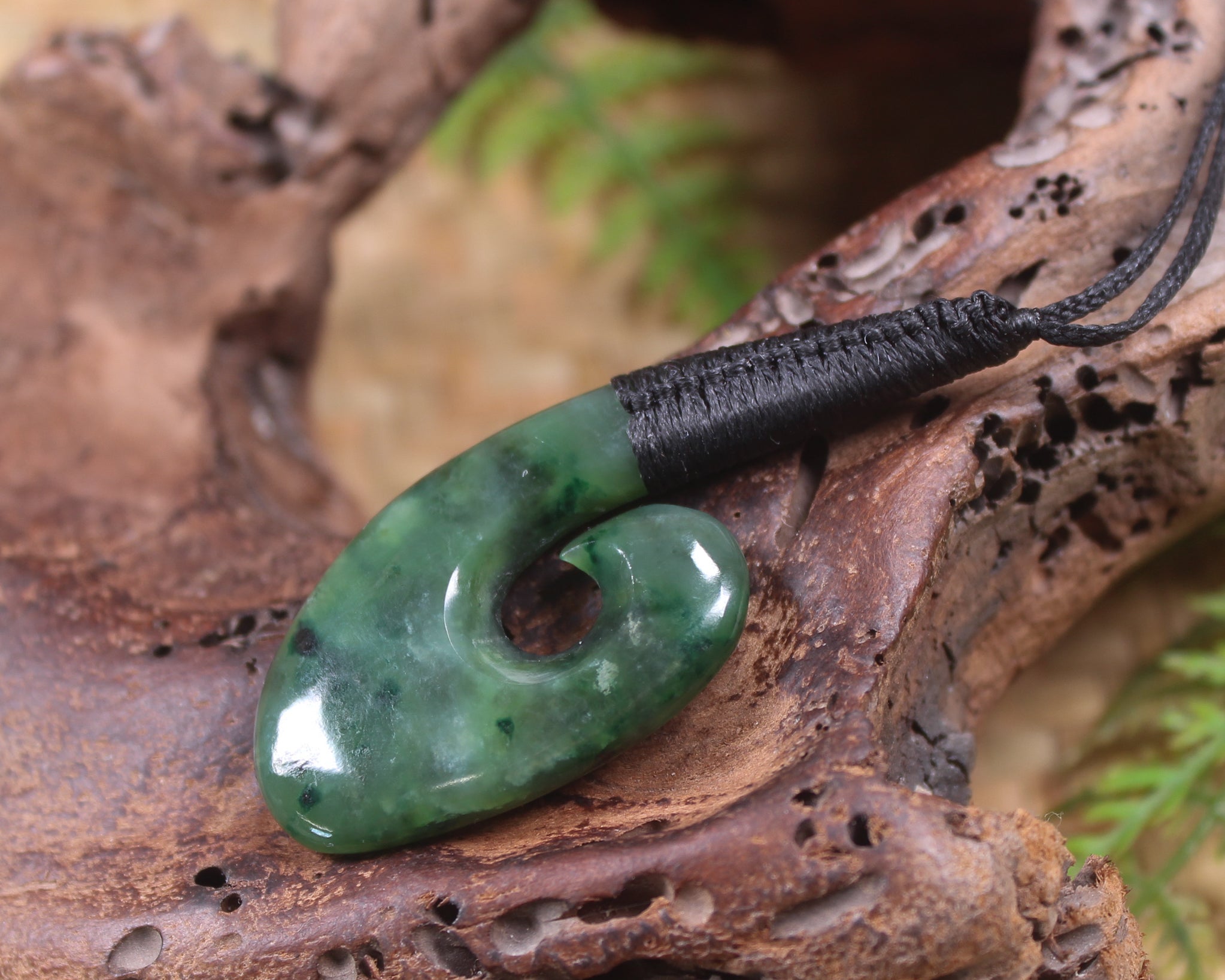 Hei Matau or Fish Hook carved from Kawakawa Pounamu - NZ Greenstone