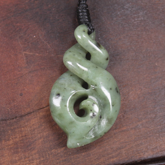 NZ Greenstone Small Koru Twist Pendant (BN368) Hapopo Pounamu