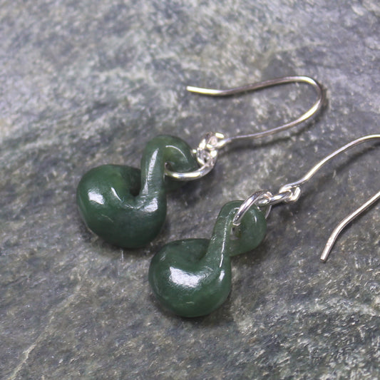 Twist Earrings carved from Kawakawa Pounamu - NZ Greenstone