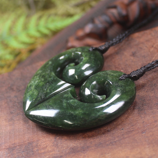 Koru Heart pendant carved from Kawakawa Pounamu - NZ Greenstone