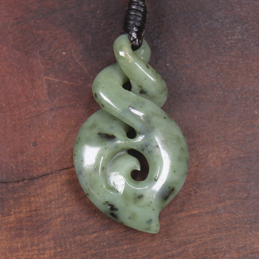 NZ Greenstone Small Koru Twist Pendant (BN368) Hapopo Pounamu