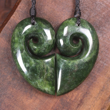 Koru Heart pendant carved from Kawakawa Pounamu - NZ Greenstone