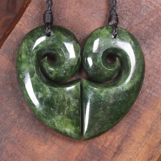 Koru Heart pendant carved from Kawakawa Pounamu - NZ Greenstone