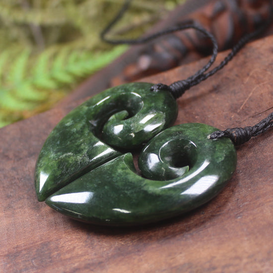 Koru Heart pendant carved from Kawakawa Pounamu - NZ Greenstone