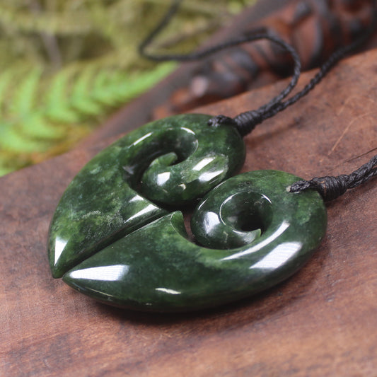 Koru Heart pendant carved from Kawakawa Pounamu - NZ Greenstone
