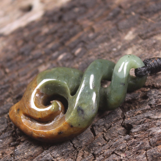 Koru Twist carved from Flower Jade Pounamu - NZ Greenstone